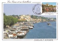 Timbre-poste bateaux à conflans ste hne sur carte postale