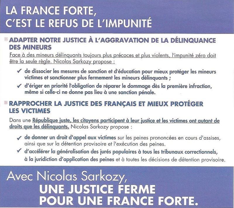 LA FRANCE FORTE RENFORCER LA JUSTICE POUR PROTEGER LES FRANCAIS VERSO