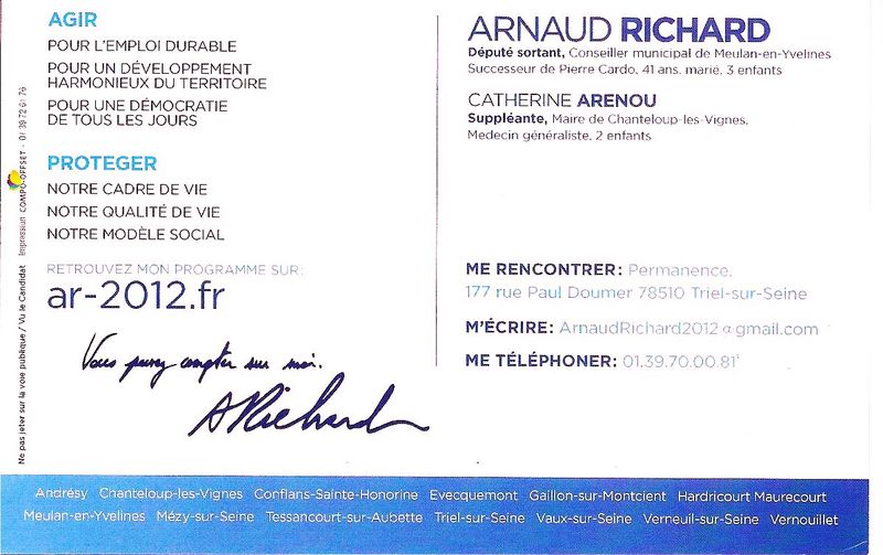 CARTE DE VISITE D'ARNAUD RICHARD VERSO