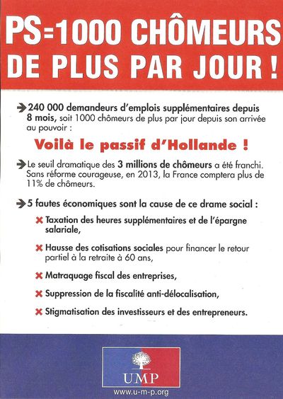 TRACT UMP RECTO PS = 1000 CHOMEURS DE PLUS PAR JOUR