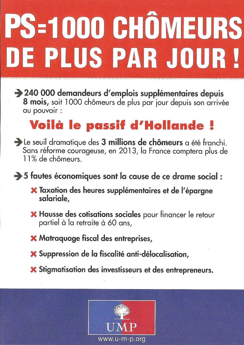 TRACT UMP RECTO PS = 1000 CHOMEURS DE PLUS PAR JOUR